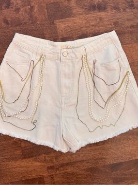 Peach Love California White  Embellished High-Rise Jean Shorts